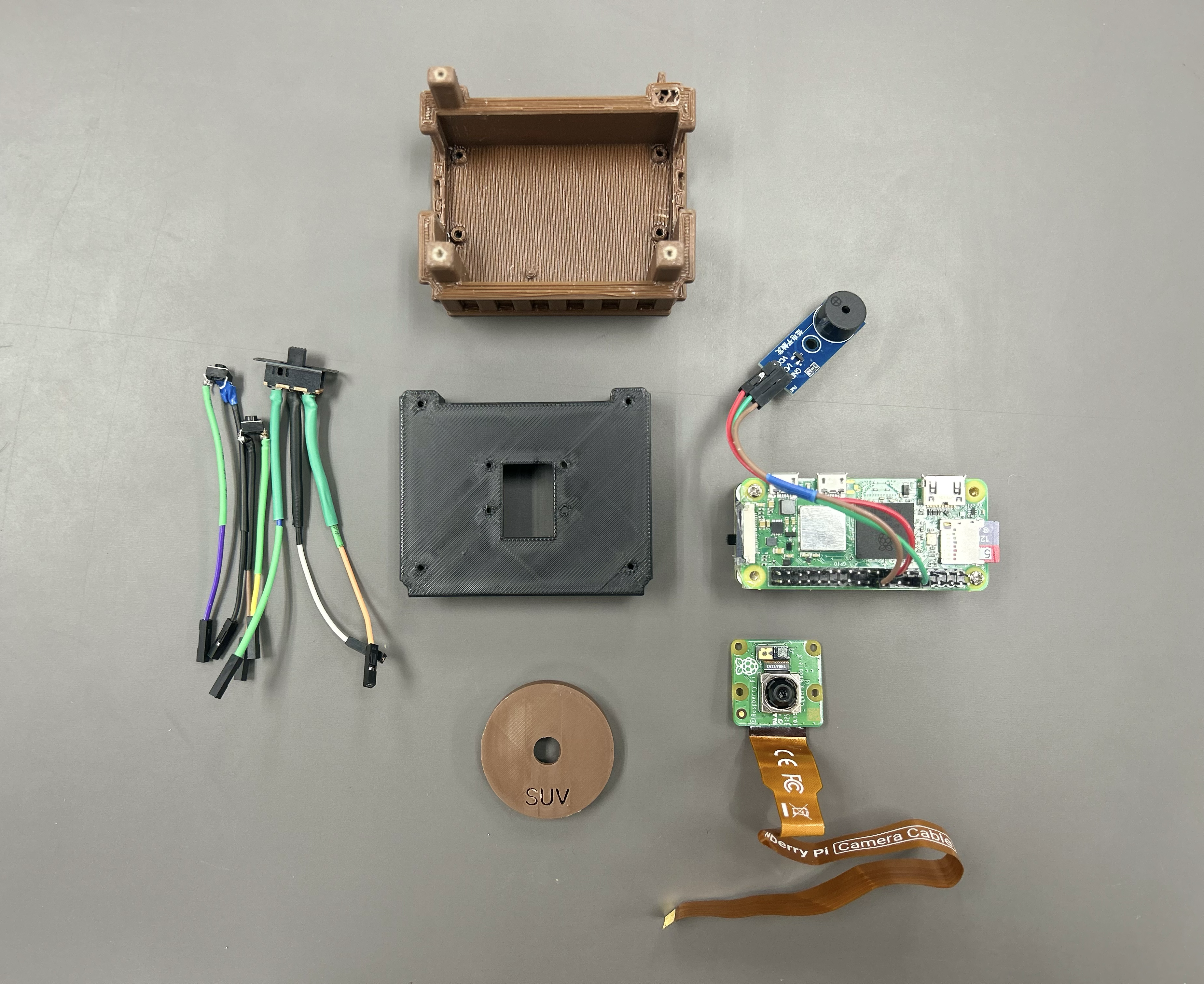 The camera components laid out