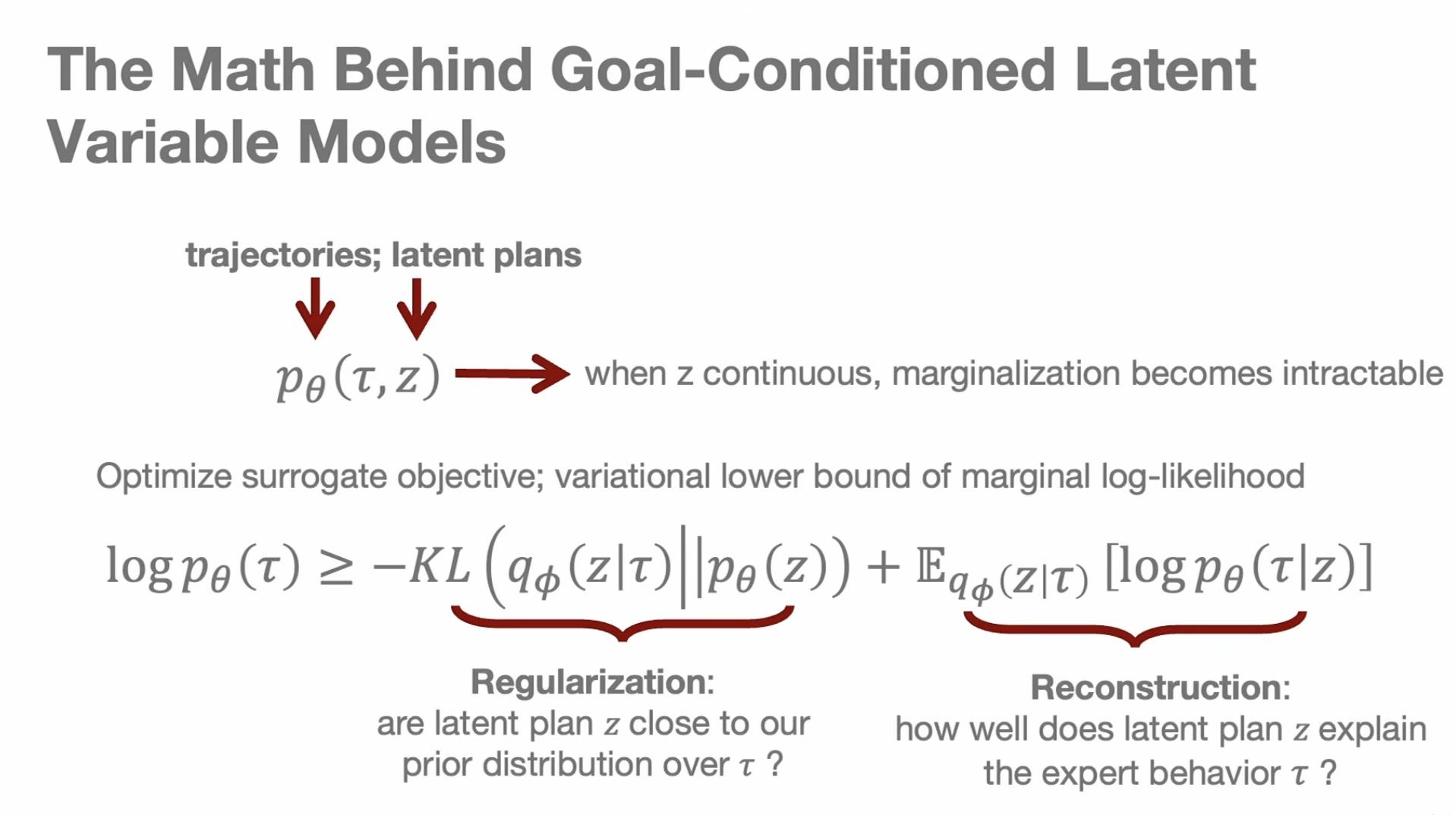 Marginalizing latent plans in a goal-conditioned model