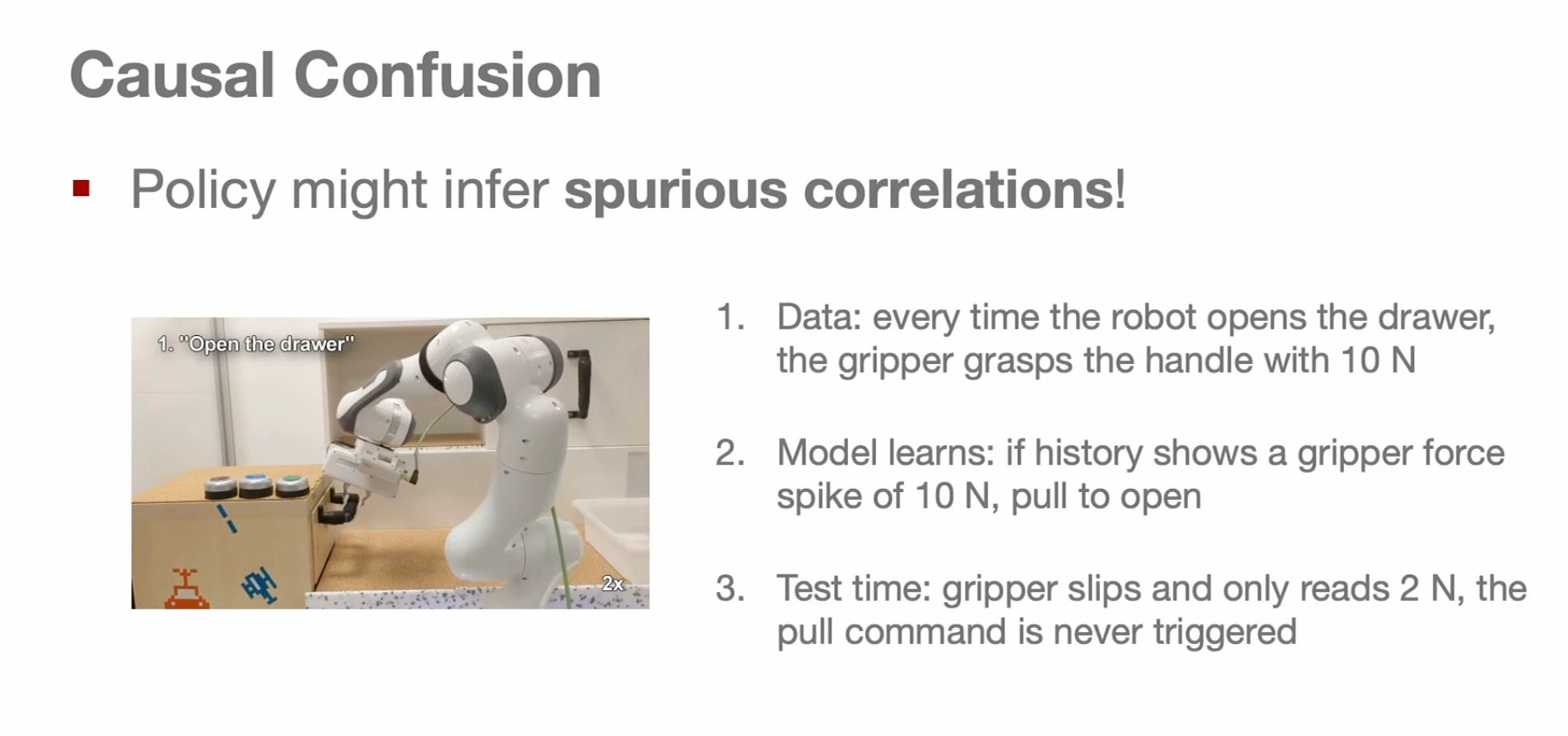Causal confusion caused by observation history