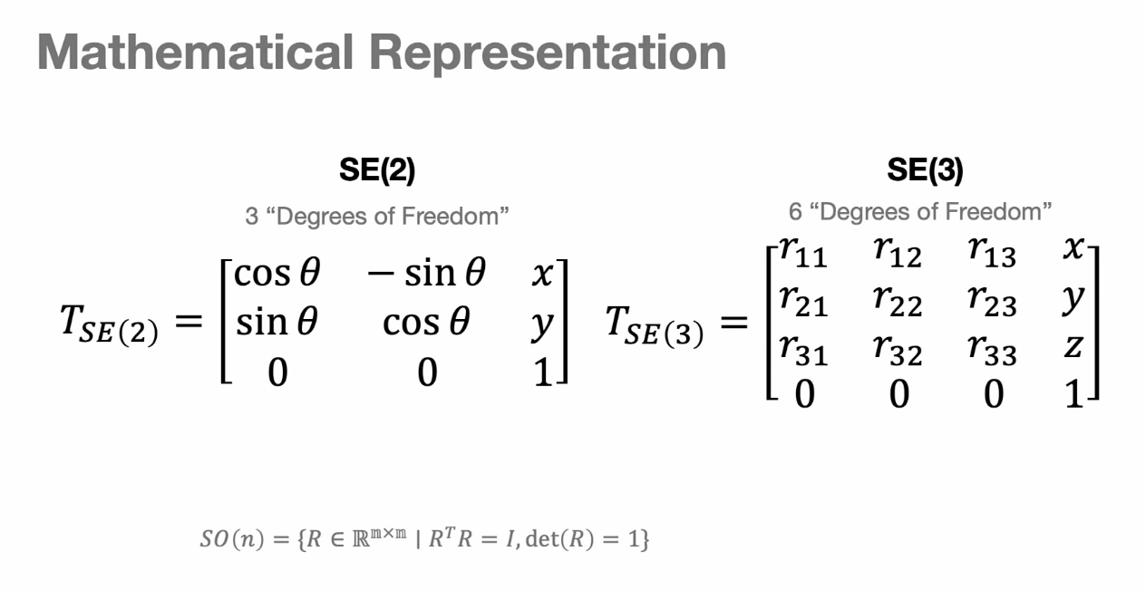 Pose representations in SE(2) and SE(3)