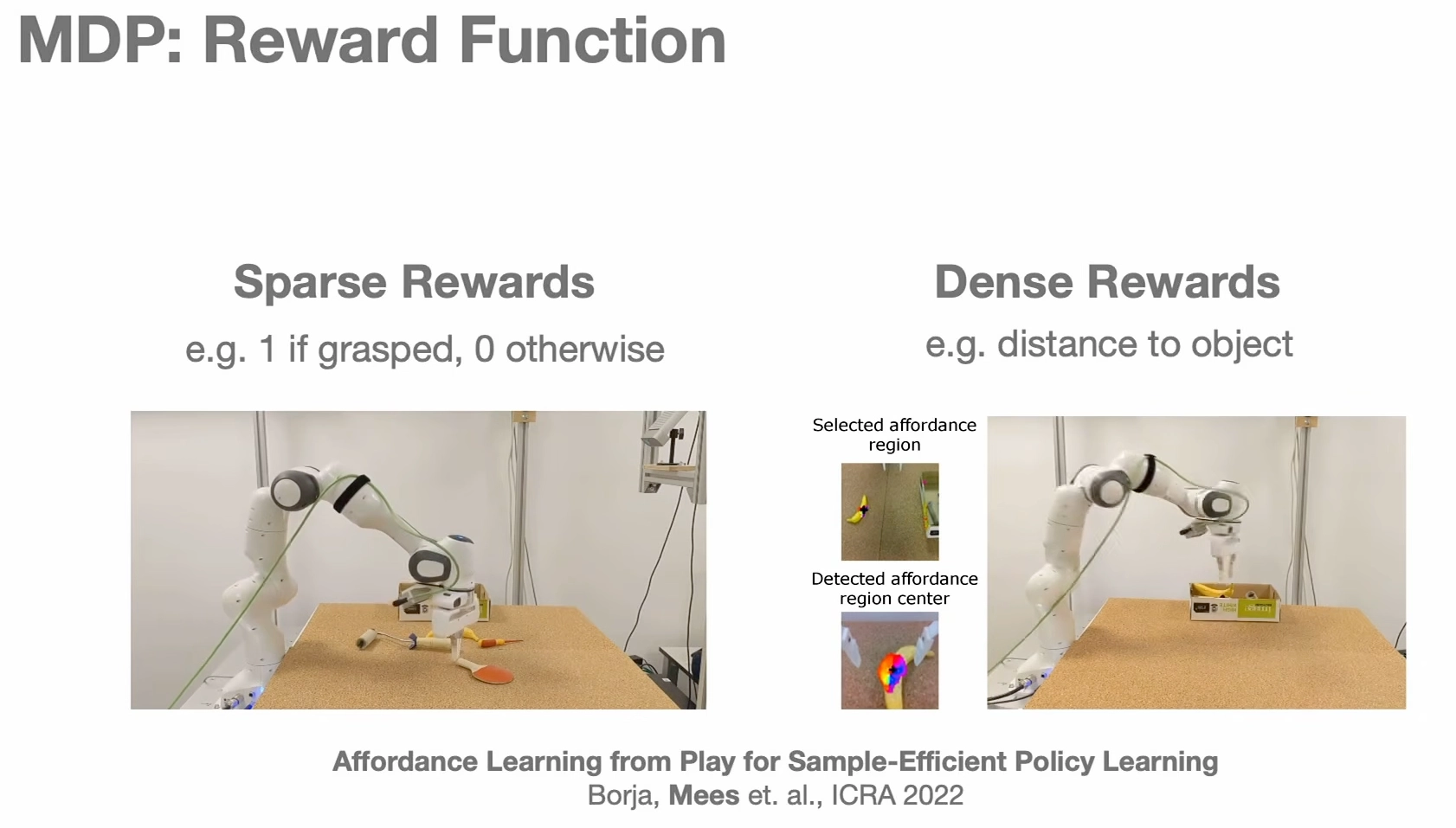 Sparse and dense robot rewards
