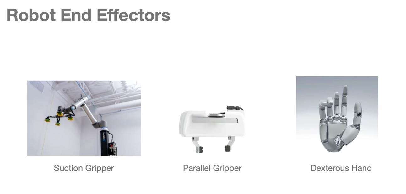 Robot end effectors with different action spaces